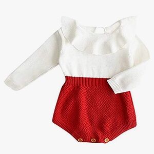 Baby Girls Knitted Ruffle Long Sleeve Romper